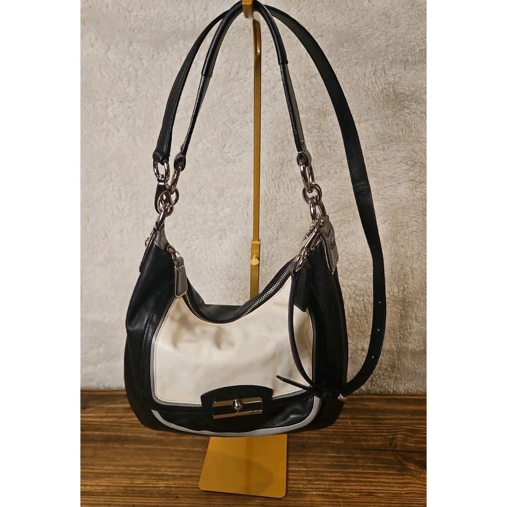 Coach Kristin Spectator Leather Hobo 2 Way Bag Convertible‎ Monochrome  Pt02 - Picture 7 of 16
